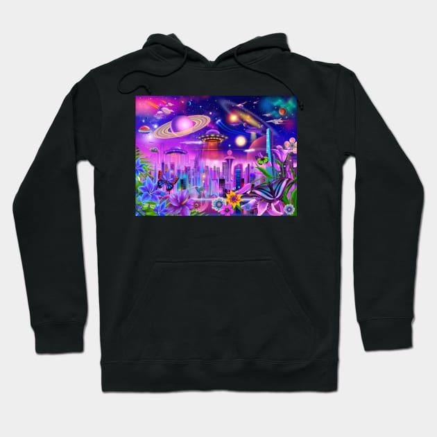 Cosmic City Lights Hoodie by GeraldNewtonArt